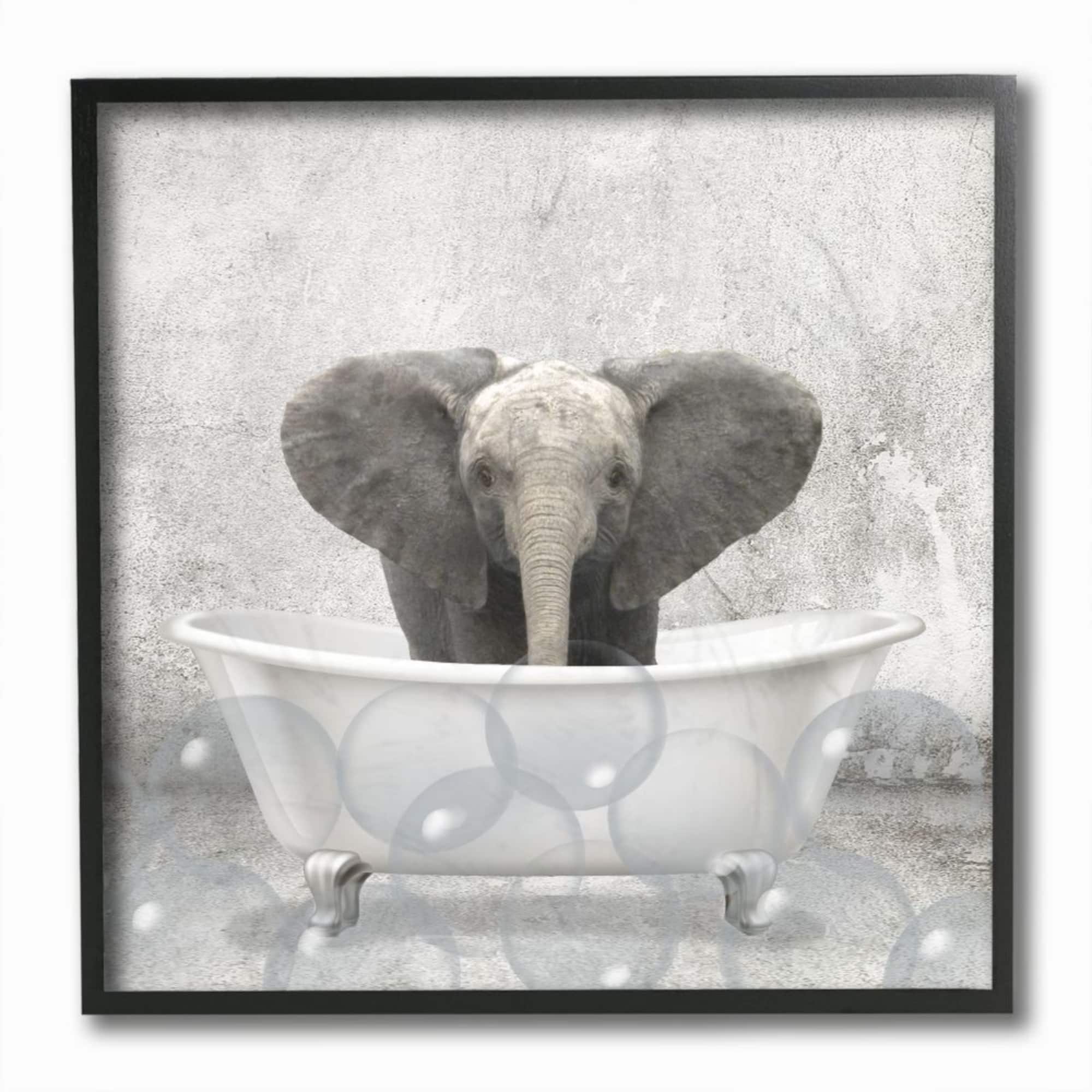 Stupell Industries Baby Elephant Bath Time Cute Animal Framed Wall Art